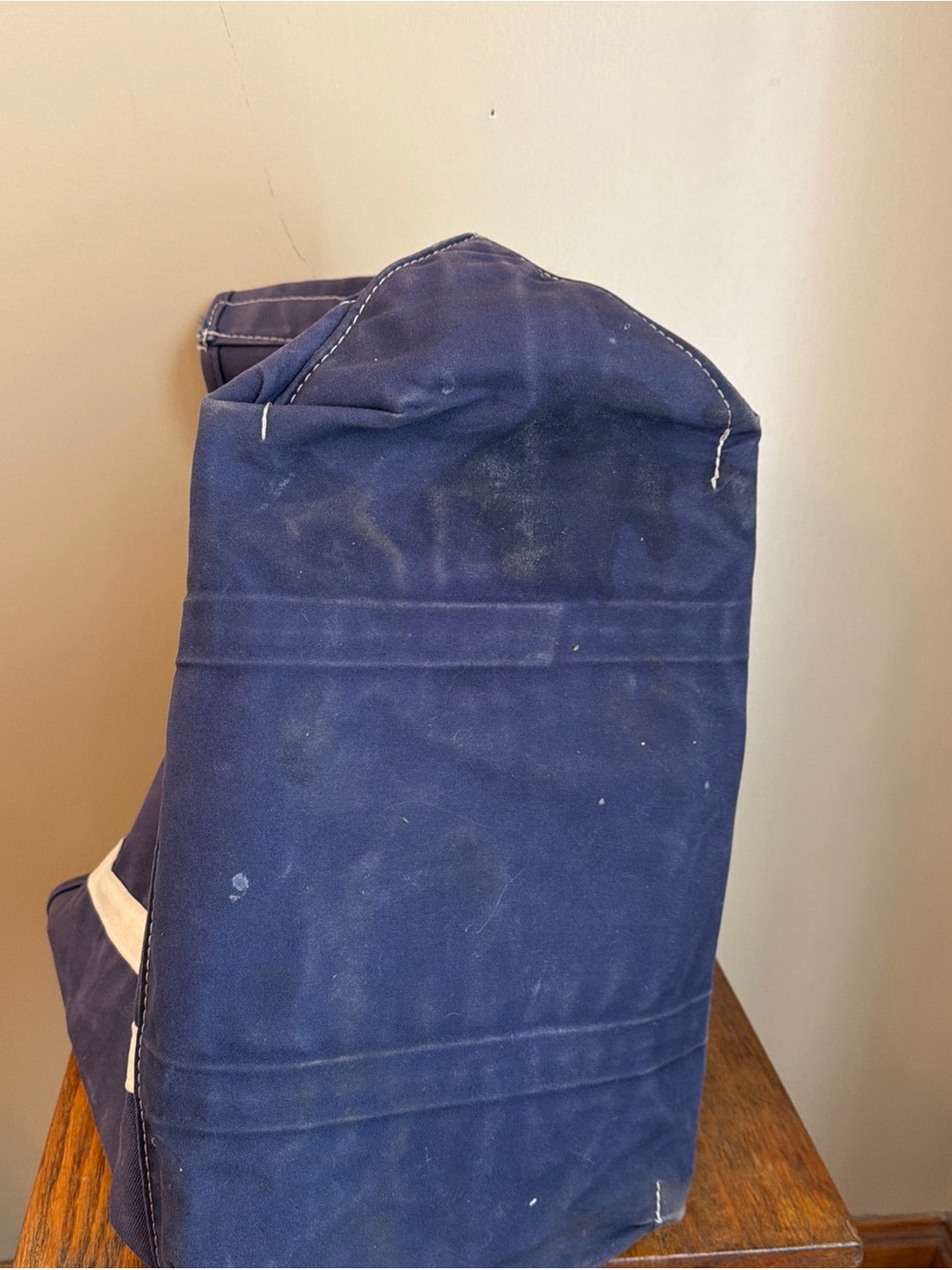 Vtg L.L.Bean Boat and Tote Bag Navy White Handles Canvas Tag Made in USA Large - Picture 6 of 10